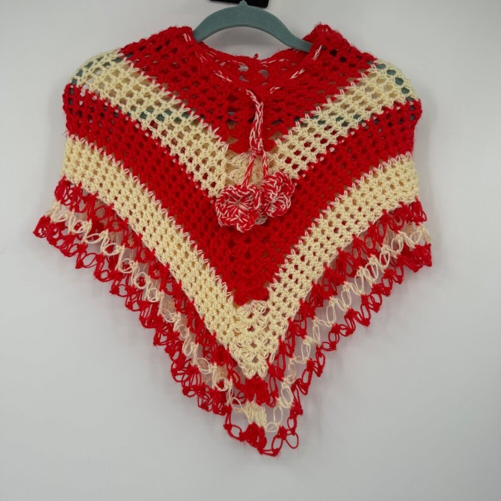 Vintage girls crochet poncho  size 3 4 5 yellow red